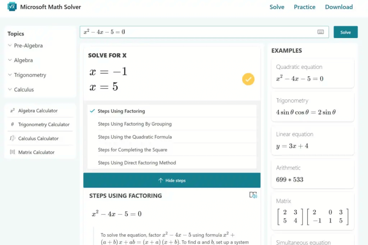 Microsoft Math Solver